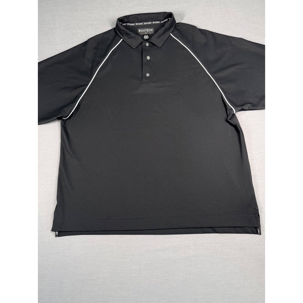 FootJoy Polo Shirt Men XL Jet Black Short Sleeve Golf Performance White Piping